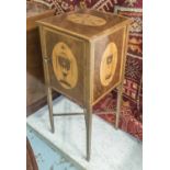 POT CUPBOARD, circa 1900 Sheraton revival mahogany with inlaid urn and floral marquetry detail,