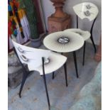 OCCASIONAL TABLE, Fornasetti style 55cm D x 53cm H; and a pair of matching chairs,