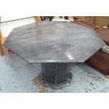 CENTRE TABLE, octagonal top in black variegated marble on central column support,