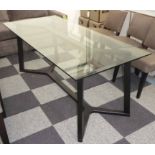 DINING TABLE, glass, 180cm L x 80cm D.