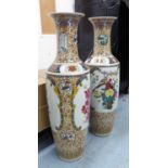 LARGE PAIR OF CHINESE CERAMIC VASES, decorated flowering sprays and exotic birds in reserved panels,