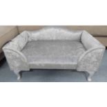 DOG BED, silvered finish, on cabriole supports, 80cm W.