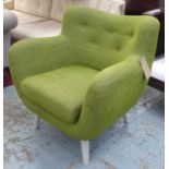 ARMCHAIR, mid century Danish inspired, green finish, 88cm H.