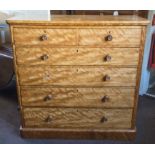 CHEST, Victorian satin birch of two short and four long drawers, 120cm H x 122cm x 55cm.