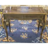 SIDE TABLE, 19th century French ebony ebonised and gilt metal inlay with cabinet supports,