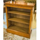 OPEN BOOKCASE, a pair, Victorian style walnut and elm cross banded each with two adjustable shelves,