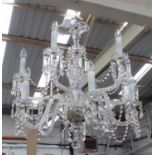 CHANDELIER, ten branch, with crystal drops on swept twisted glass arms, 86cm H plus chain.