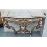 CONSOLE TABLE, Louis XVI style, with marble top above a white and part gilded base,