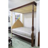 FOUR POSTER BED, Tudor style, oak having carved baluster supports,