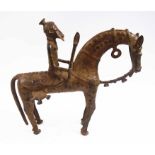 TRIBAL ARTS - LOBI HORSEMAN BRONZE SCULPTURE, Burkina Faso, 35cm nose to tail x 32cm H.