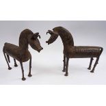 LOBI BRONZE HORSE SCULPTURES, a pair, Burkina Faso, each approx 31cm L x 27cm H max.