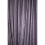 CURTAINS, two pairs, in purple flecked fabric, lined, 190cm gathered x 219cm drop.
