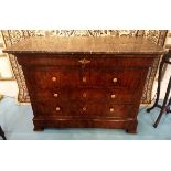 COMMODE, 19th century, French, Louis Philippe figured walnut, with four long drawers and marble top,