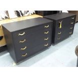 CHEST OF DRAWERS, a pair, with four drawers, ebonised effect in a metal frame,