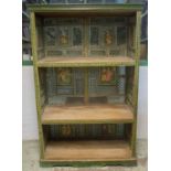 RAJASTHAN PAINTED CABINET, Indian, with three open shelves and trellis panelled sides,