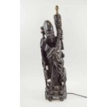 FIGURAL CHINESE LAMP, carved wood, 72cm H and Chinese urn on stand,