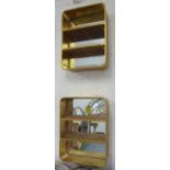 MIRRORED WALL NICHES, a pair, vintage inspired gilt finish, 67cm L x 50cm W x 20cm D.