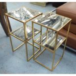 SIDE TABLES, a pair, French 1950s inspired gilt metal with two square mirrored tiers, 61cm H x 31cm.