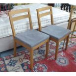 DE LE ESPADA DINING CHAIRS, a set of six, with faux grey suede seats, on square supports, 45cm W.