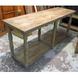 PANTRY TABLE, cedar with a rectangular top and pot board below on baluster turned supports,