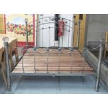 KINGSIZE DOUBLE BED FRAME, 5ft, in metal with glass inserts.