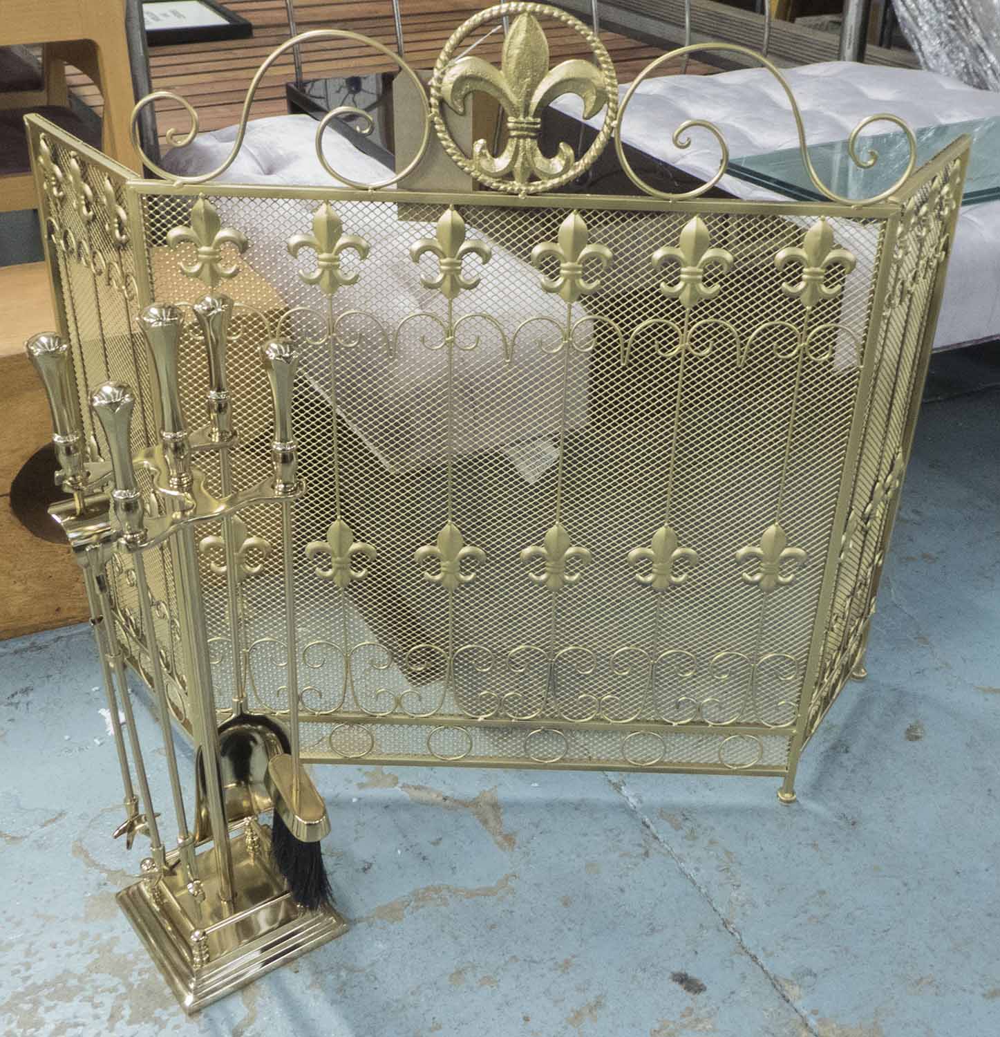 FIRESIDE ASSEMBLAGE, country house style, gilt finish, tallest 86cm H.