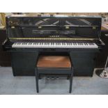 YAMAHA UPRIGHT PIANO, with triple pedals in full gloss ebonised case,