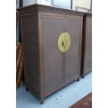 MEDIA CABINET, in the oriental style, with fold away door mechanism, 136cm W x 68cm D x 170cm H.