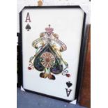 'THE ACE OF SPADES', contemporary decoupage, 100cm W x 146cm H, framed and glazed.