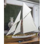 MODEL YACHT, on stand, 1920s English inspired design, 145cm H.