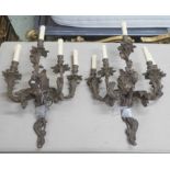 WALL SCONCES, a pair, Louis XV inspired gilt metal of five lights each, 65cm H.