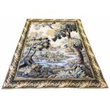 VERDURE DESIGN TAPESTRY, 230cm x 170cm, woodland and lake scene with a chestnut leaf border.