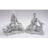 PAIR OF BLANC DE CHINE QUAN YINS, each approx 21cm x 23cm H.