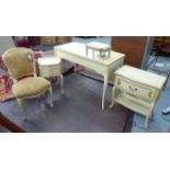DRESSING TABLE, cream painted, 106cm W x 92cm D x 86cm H; plus a bedside table,