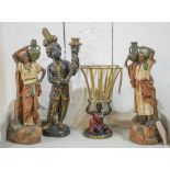 BLACKAMOOR FIGURAL CANDLESTICK, polychrome and gilt, 65cm H,