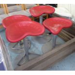 BAR STOOLS, a set of four, adjustable, red tractor style seats.