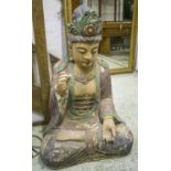 SEATED BUDDHA, antique carved and polychrome painted, 121cm H x 85cm W x 56cm D.