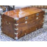 TRUNK, 19th century camphorwood and brass bound with rising lid and carrying handles,