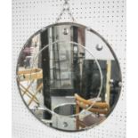 WALL MIRROR, early 20th century Art Deco circular with etched spheres, 50cm diam.