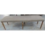 HALL BENCH, contemporary, on turned fluted supports, 140cm x 50cm x 40cm.