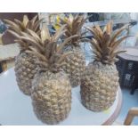 PINEAPPLES, decorative set of four, gilt finish, 30cm H.