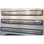 A SET OF THREE PRINTS WITH VIEWS OF LONDON, 20cm x 188cm each, framed and glazed.