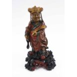 CARVED WOODEN SCULPTURE OF A CHINESE SAGE, 28cm H.