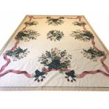 NEEDLEPOINT CARPET, 425cm x 309cm, Savonnerie rose and ribbon design.