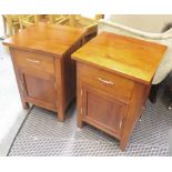 BEDSIDE CUPBOARDS, a pair, in fruit wood with drawer and cupboard below on square supports,