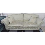 SOFA, in a light blue patterned fabric, 95cm D x 248cm W x 92cm H.