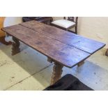 LOW TABLE, vintage South-East Asian hardwood, with carved base, 177cm L x 80cm W x 36cm H.