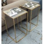 SIDE TABLES, a pair, French 1950s inspired gilt metal with square mirrored tops, 66cm H x 36cm.