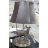 TABLE LAMP, with stylised stag base, 67cm H.