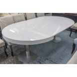 LIGNE ROSET DINING TABLE, extending in white melamine finish, on metal supports,